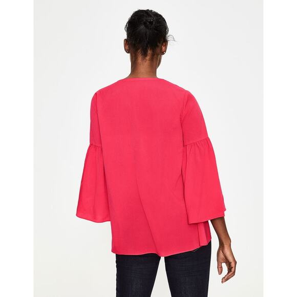 Boden Boho Sleeve Tie Front Blouse Size 10 Coral Pink Hippie Top - Picture 3 of 13